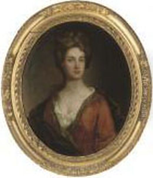 Portrait Of A Lady, Bust-length, In A Chemise And Rust Wrap Oil Painting by Michael Dahl