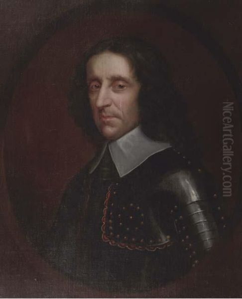 Portrait Of A Gentleman, Bust-length, In Armour With A White Collar, In A Feigned Oval Oil Painting by Michael Dahl