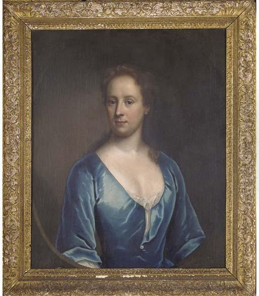 Portrait Of A Lady, Quarter-length, In A Blue Dress, Feigned Oval Oil Painting by Michael Dahl