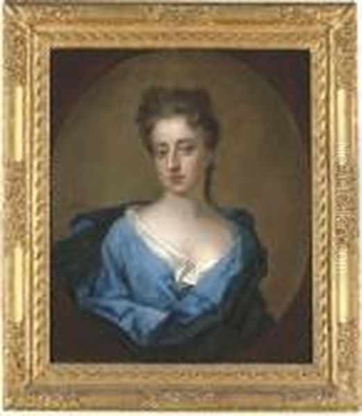 Portrait Of Lady Elizabeth Noel, Half-length, In A Blue Dress Andwrap, Feigned Oval Oil Painting by Michael Dahl