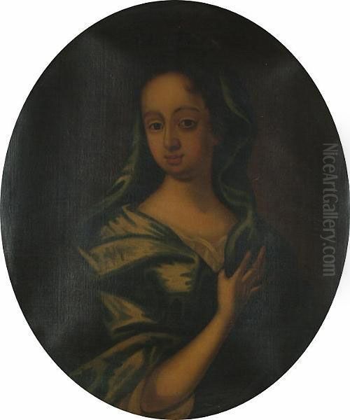 Portrait Of A Lady, Said To Be Margaret Ireland, Half-length, In A Blue Dress And Wrap. Oil Painting by Michael Dahl