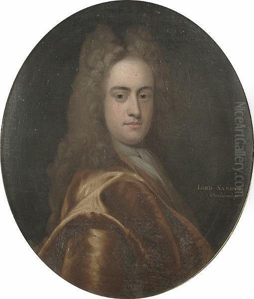 Portrait, Bust Length Of Lord Sandys, Wearing A Gold Coat Oil Painting by Michael Dahl