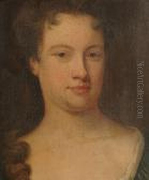 Portrait Believed To Be Of Anne 
Oldfield, Head And Shoulders, Wearing A Blue Dress Edged In White Oil Painting by Michael Dahl