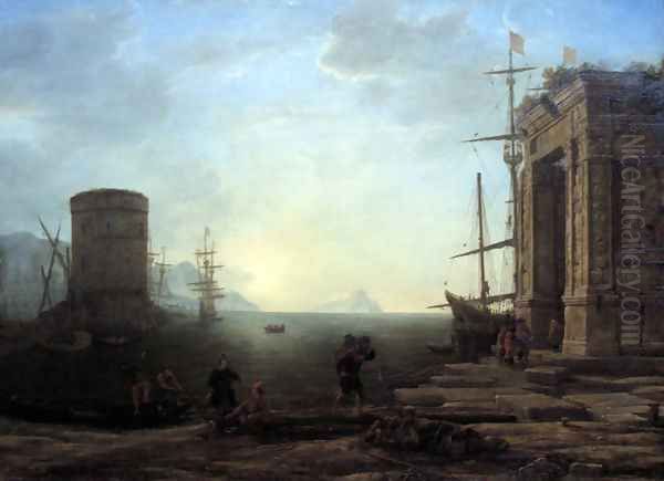 Harbour view at sunrise Oil Painting by Claude Lorrain (Gellee)