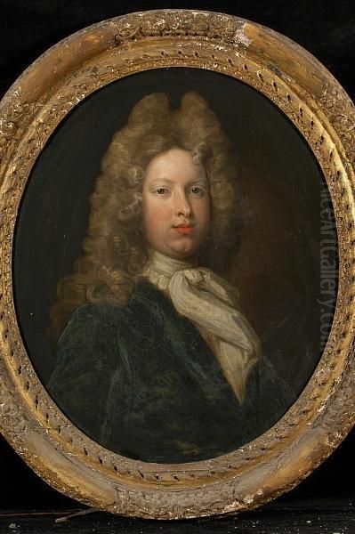 A Portrait Of Sir William Gulston, Bust Length, With A Powdered Wig And Blue Coat Oil Painting by Michael Dahl