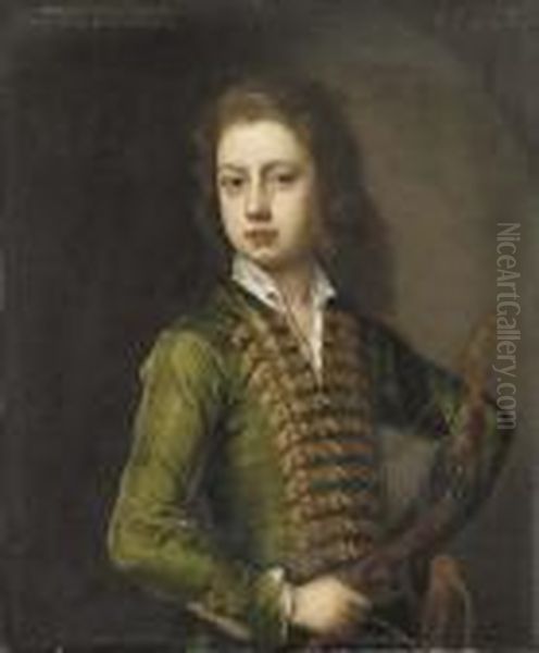 Portrait Of A Young Gentleman, 
Half-length, In A Green Coat, With Gold Frogging, Holding A Bow In His 
Left Hand Oil Painting by Michael Dahl