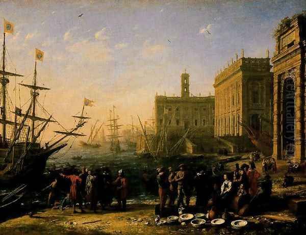 View of a Port with the Capitol Oil Painting by Claude Lorrain (Gellee)