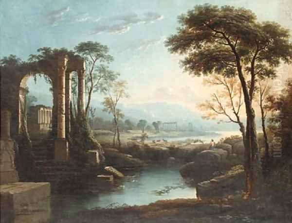 A goatherd by Arcadian ruins Oil Painting by Claude Lorrain (Gellee)