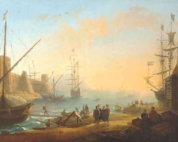 A Mediterranean harbour with shipping and merchants on the shore Oil Painting by Claude Lorrain (Gellee)