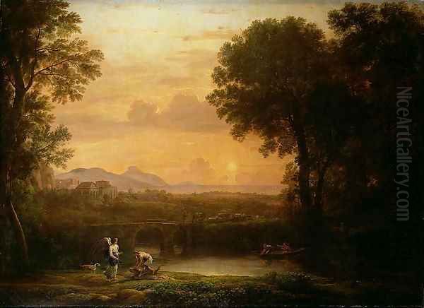 Landscape at Dusk Oil Painting by Claude Lorrain (Gellee)