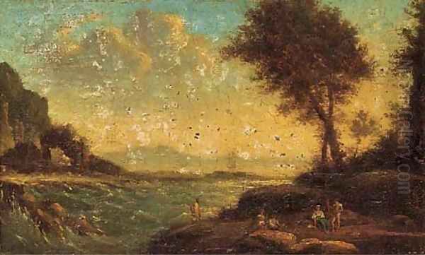 Figures resting by the shore Oil Painting by Claude Lorrain (Gellee)