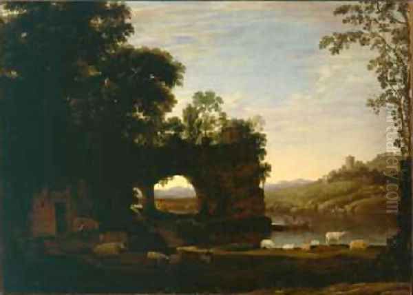 Landscape with a Rock and River 1628 30 Oil Painting by Claude Lorrain (Gellee)