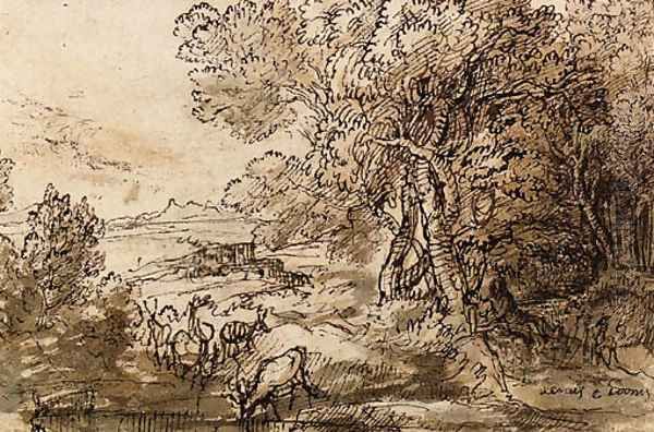 Venus and Adonis in an extensive Landscape with Deer Oil Painting by Claude Lorrain (Gellee)