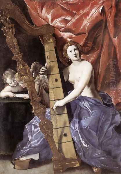 Venus Playing the Harp (Allegory of Music) 1630-34 Oil Painting by Giovanni Lanfranco