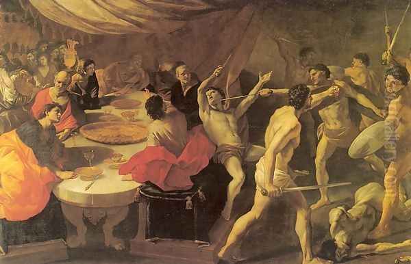 Banquet with a Gladiatorial Contest 1637-38 Oil Painting by Giovanni Lanfranco