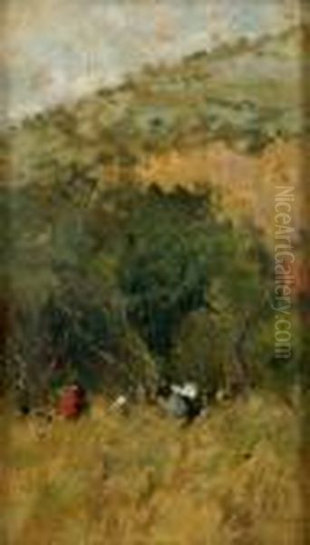 Campagna Con Figure Oil Painting by Edoardo Dalbono