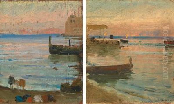 Two Views Of Naples Oil Painting by Edoardo Dalbono