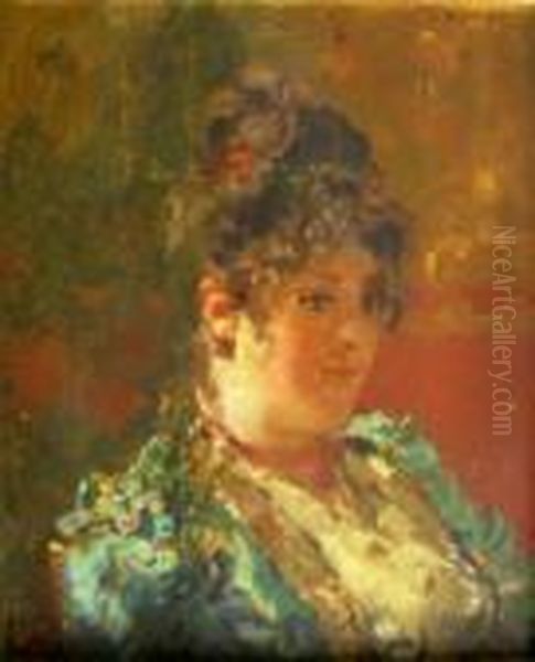 Donna A Mezzobusto Oil Painting by Edoardo Dalbono