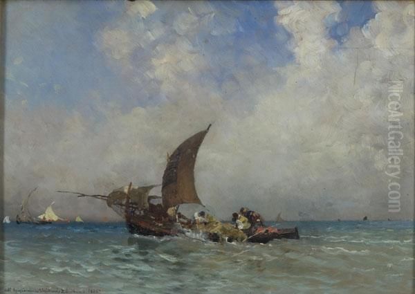 Barca Di Pescatori Oil Painting by Edoardo Dalbono