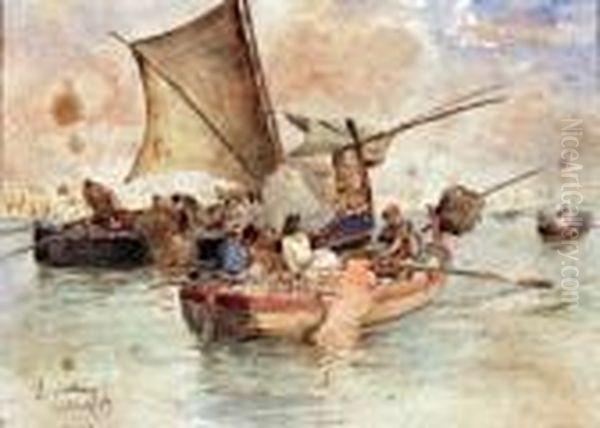 Gita In Barca Oil Painting by Edoardo Dalbono