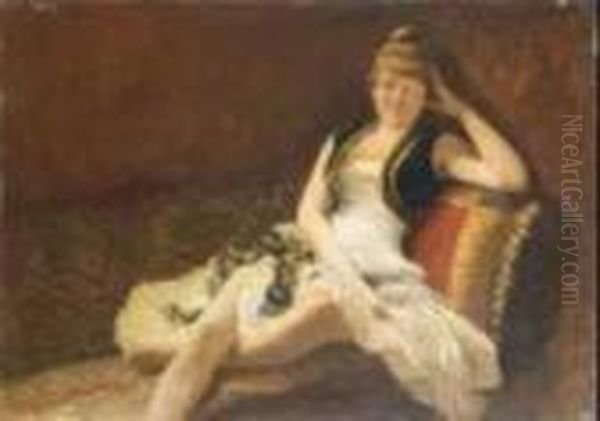 Giovane Donna Seduta Oil Painting by Edoardo Dalbono