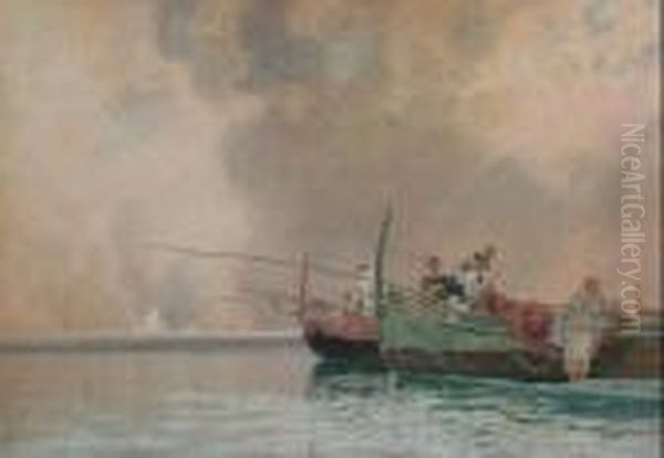 Barche Di Pescatori Oil Painting by Edoardo Dalbono