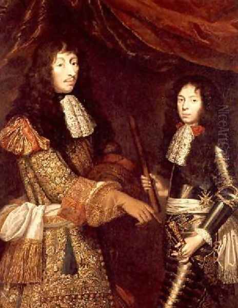 Louis II 1621-86 de Bourbon and his son Henri-Jules 1643-1709 Duke of Enghien Oil Painting by Claude Lefebvre