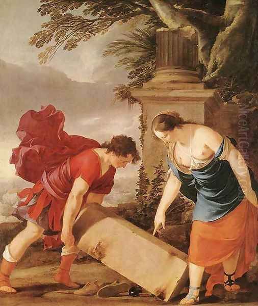 Theseus and Aethra 1635-40 Oil Painting by Laurent De La Hire