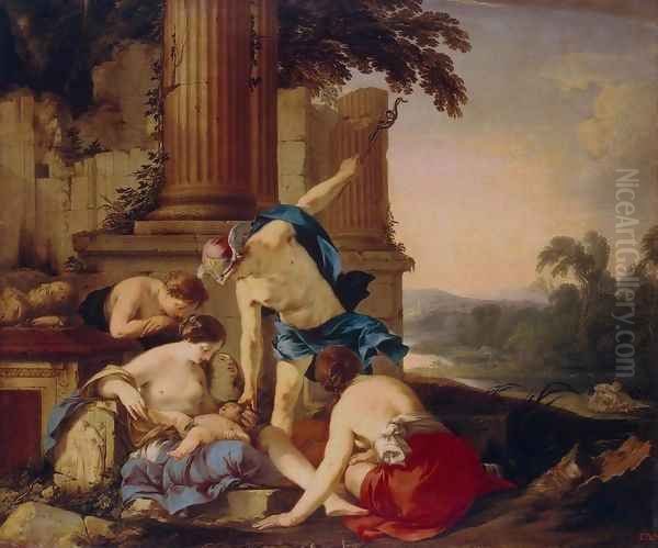 Mercury Takes Bacchus to be Brought up by Nymphs Oil Painting by Laurent De La Hire