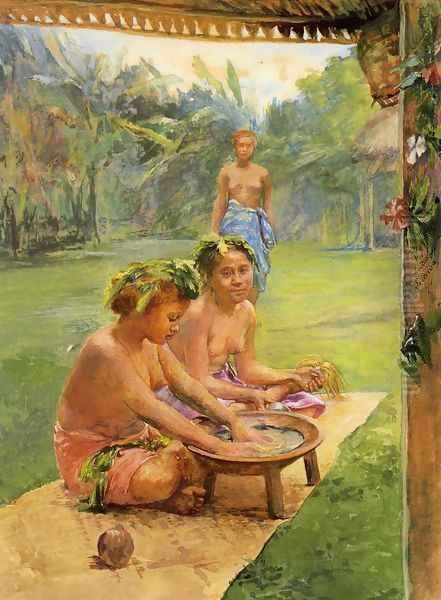 Young Girls Preparing Kava Oil Painting by John La Farge