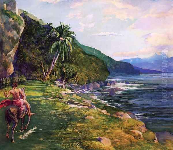 A Bridle Path In Tahiti Aka Bridle Path Tahiti Oil Painting by John La Farge