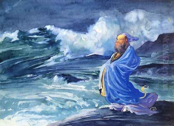 A Rishi Calling Up A Storm Japanese Folk Lore Oil Painting by John La Farge