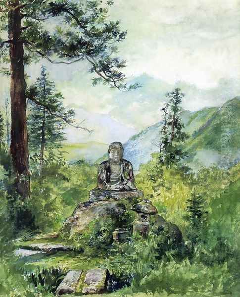 Statue Of Oya Jizo At Kamanga Fuchi Nikko Afternoon Oil Painting by John La Farge