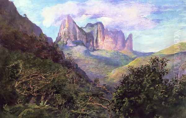 Diadem Mountain At Sunset Tahiti Oil Painting by John La Farge