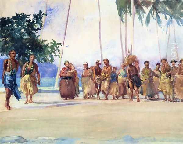 Fagaloa Bay Samoa 1890 The Taupo Gaase Marshalling The Women Who Bring Presents Of Food Oil Painting by John La Farge