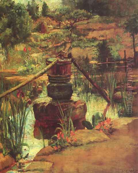 The Fountain in Our Garden at Nikko Oil Painting by John La Farge