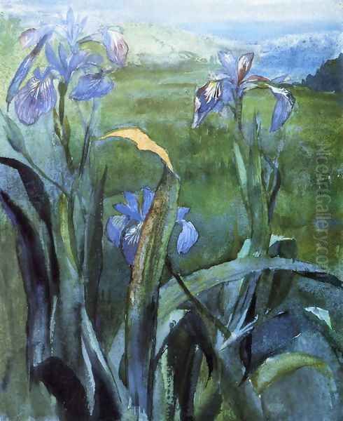 Blue Iris Study Oil Painting by John La Farge