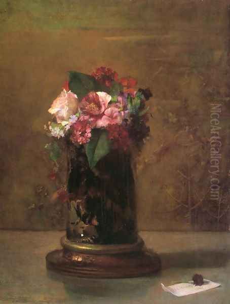 Flowers in a Japanese Vase Oil Painting by John La Farge