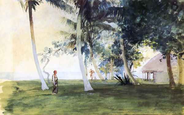 At Dawn In Front Of Our House At Vaiala Upolu Samoa Oil Painting by John La Farge