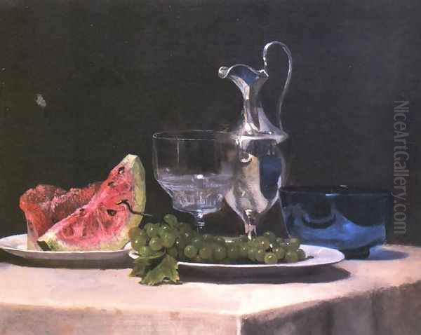 Still Life Study Of Silver Glass And Fruit Oil Painting by John La Farge