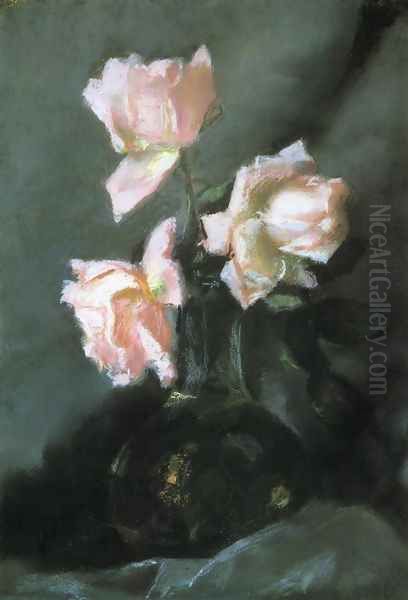 Roses In A Vase Oil Painting by John La Farge