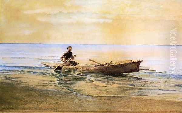 Man In Canoe Samoa Oil Painting by John La Farge