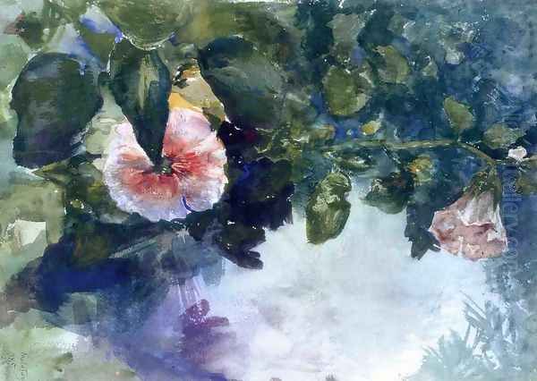 Hollyhocks Oil Painting by John La Farge