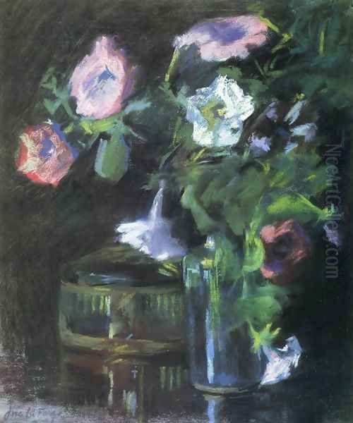 Petunias In A Glass Vase Oil Painting by John La Farge