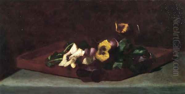 Pansies On A Tray Oil Painting by John La Farge