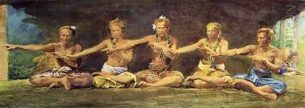 Siva Dance Five Figures Vaiala Samoa Taele Weeping In The Corner Oil Painting by John La Farge