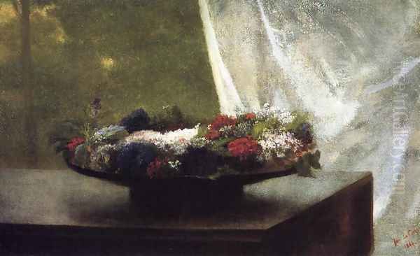 Flowers In A Lacquer Bowl Oil Painting by John La Farge