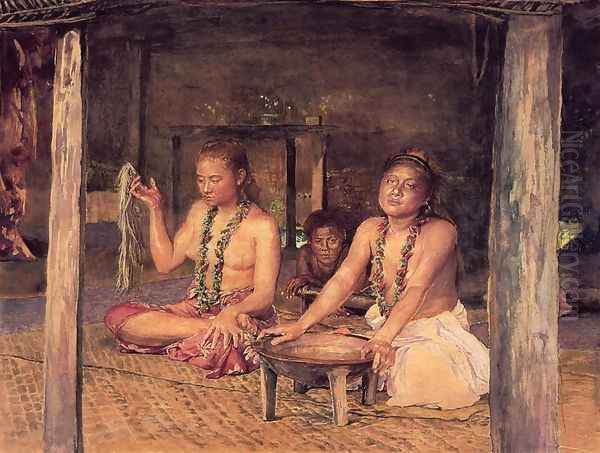 Siva With Siakumu Making Kava In Tofaes House Oil Painting by John La Farge