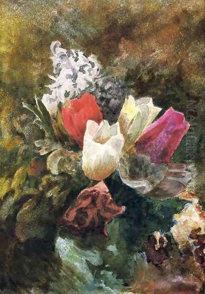 Tulips And Hyacinths Oil Painting by John La Farge