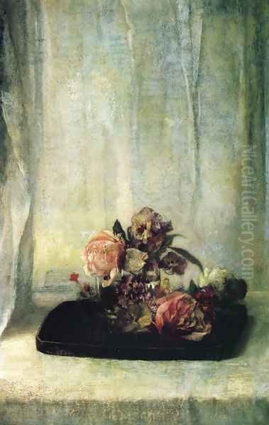 Roses On A Tray Oil Painting by John La Farge